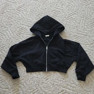 Garage Black Cropped Zip Hoodie Size Large